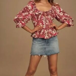 Free People Floral Print Peasant Top